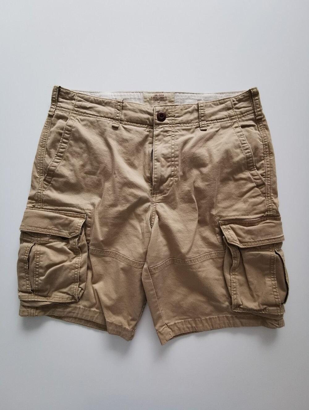 Hollister Classic Cargo Fit Shorts Beige Tan Cotton